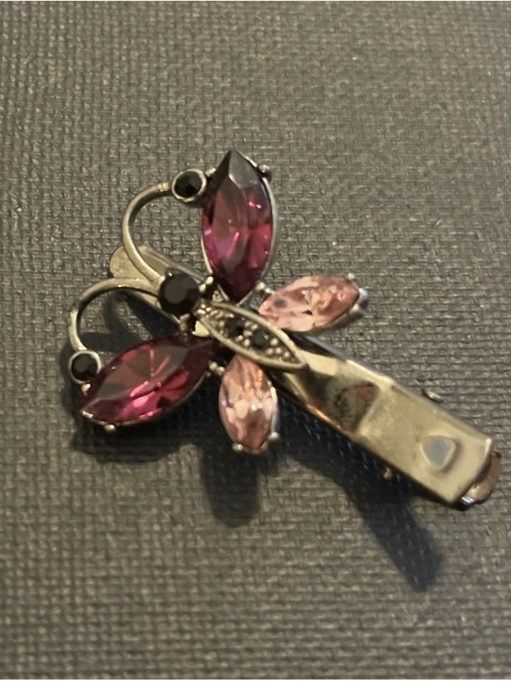 Vintage Silver Tone and Purple Crystal Butterfly Hair Clip 1.75” Long